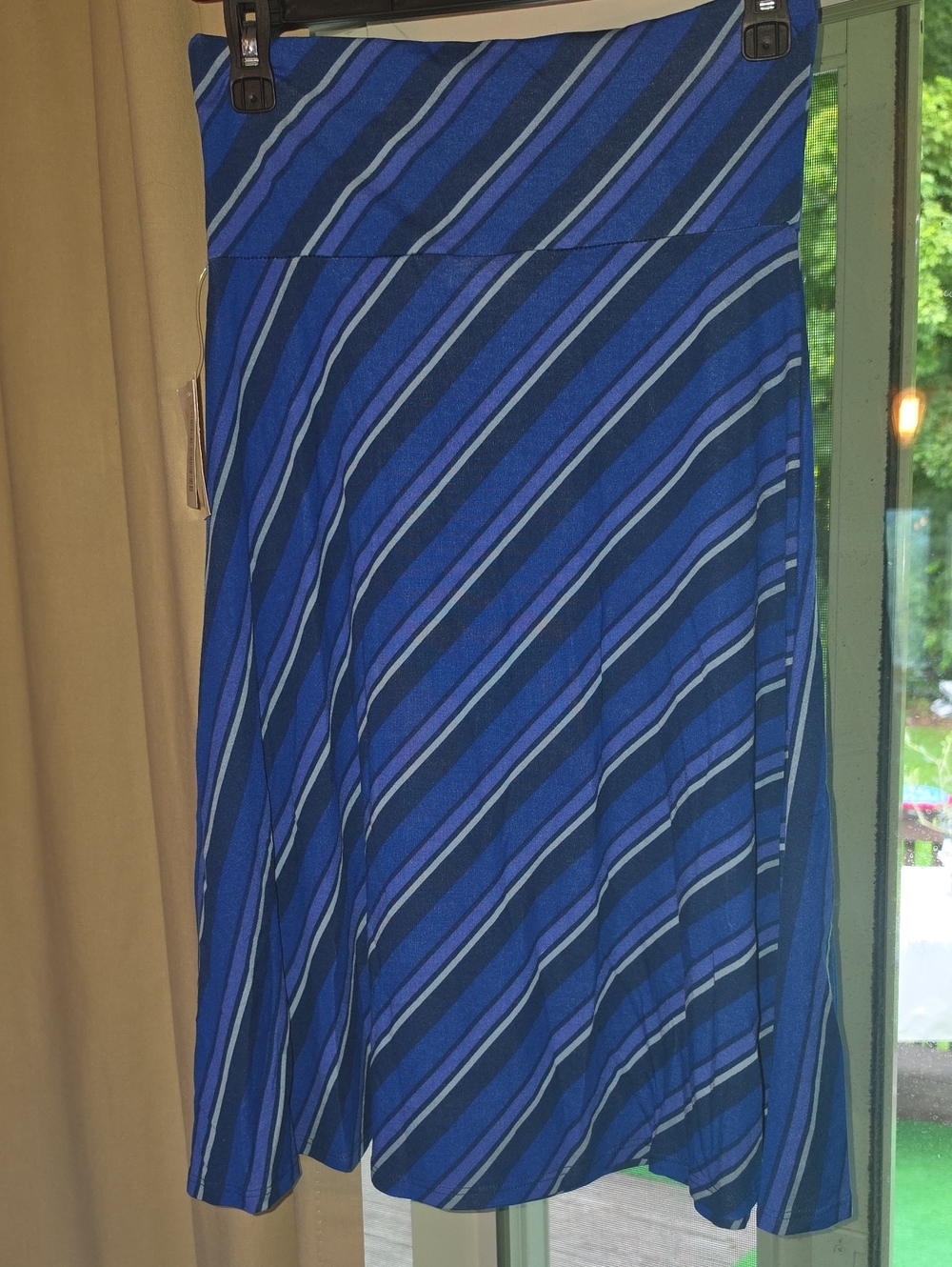 LuLaRoe Azure Royal and Navy Diagonal Stripe Midi Skirt